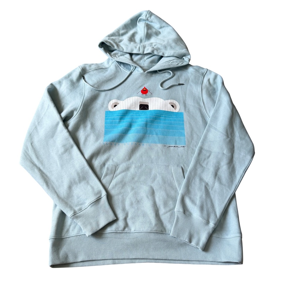 Charley Harper Scary Scenario Hoodie Large Blue Polar Bear Cardinal Cotton - Picture 2 of 7